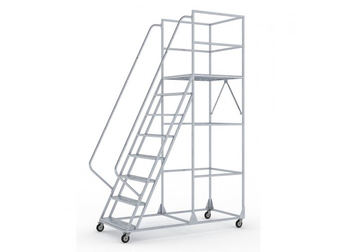 pojizdny ocelovy zebrik s plosinou 8 pricek vyska plosiny 2 m 23360