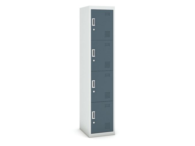 satni skrinka s uloznymi boxy 4 boxy 1800 x 380 x 450 mm demont cylindricky zamek tmave sede dvere 13079