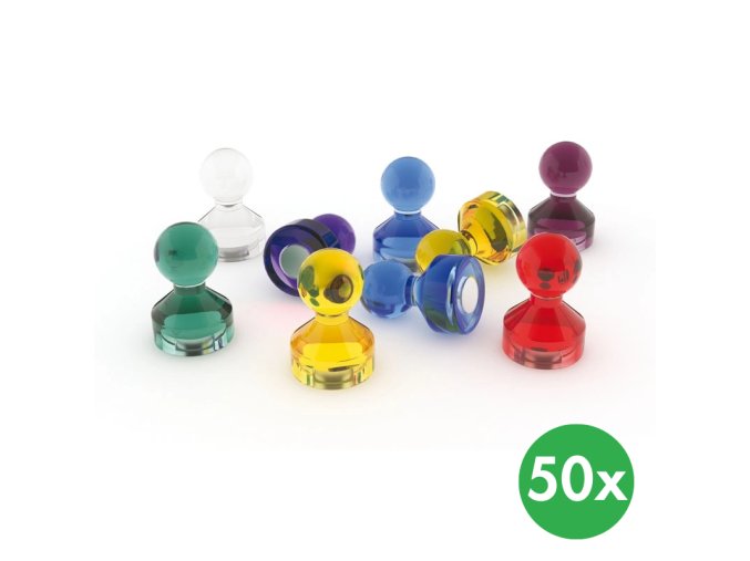 Sada magnetů pro popisovací tabule, průměr 11 mm, krystal - mix barev, 50 ks
