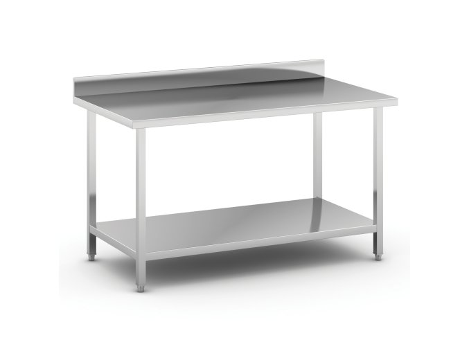 Nerezový pracovní stůl s policí a ohrádkou, 1500 x 800 x 850 mm
