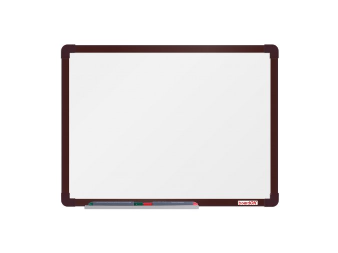 Bílá magnetická popisovací tabule boardOK, 600 x 450 mm, hnědý rám