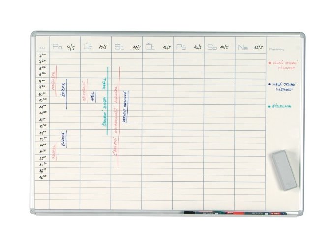 Týdenní plánovací tabule ekoTAB, 1000 x 700 mm, lakovaná