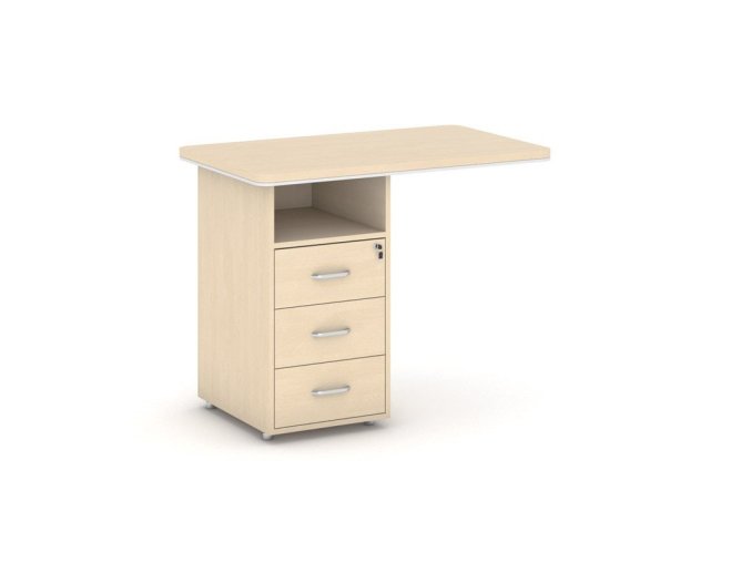 Přístavný stůl se zásuvkovým kontejnerem ARRISTO LUX, 3 zásuvky, levý, 1000 mm, bříza