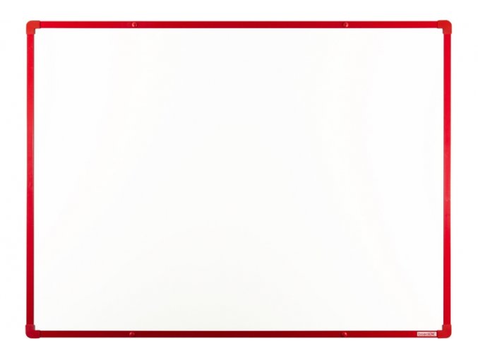 Bílá magnetická popisovací tabule s keramickým povrchem boardOK, 1200 x 900 mm, červený rám