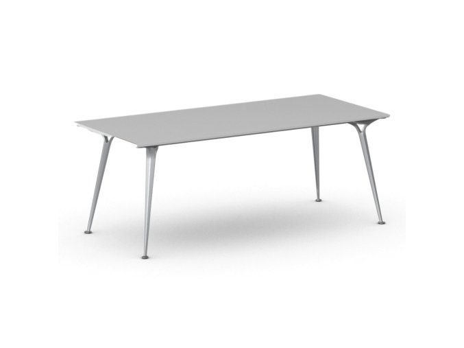 Jednací kancelářský stůl PRIMO ALFA, 200x90 cm, šedostříbrná podnož, šedá