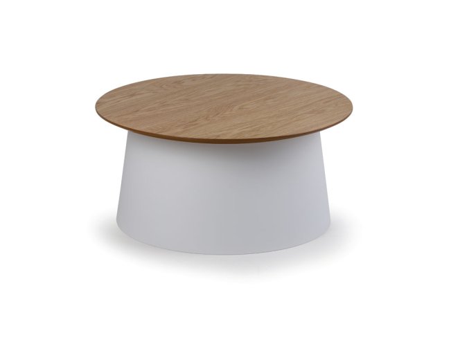 Plastový kávový stolek SETA s dřevěnou deskou, průměr 69 cm, dub/bílá