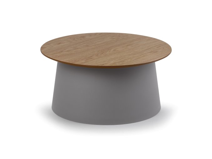 Plastový kávový stolek SETA s dřevěnou deskou, průměr 69 cm, dub/šedá
