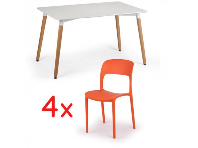 Sestava - Jídelní stůl 120x80 + 4x plastová židle REFRESCO oranžová