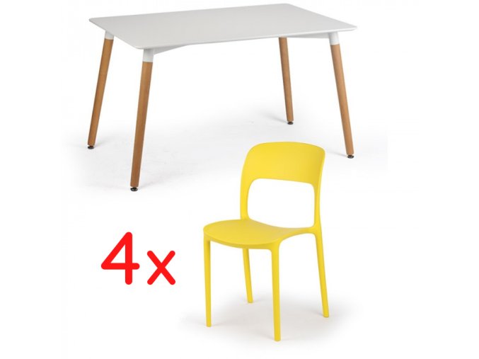 Sestava - Jídelní stůl 120x80 + 4x plastová židle REFRESCO žlutá