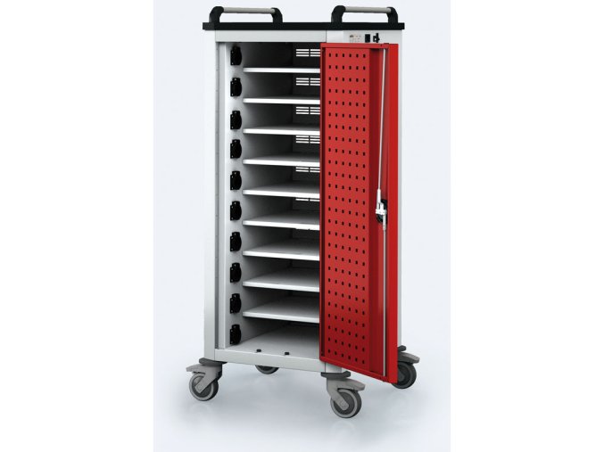 pojizdny nabijeci vozik pro notebooky a tablety 10 prihradek seda cervena 17601
