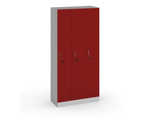 drevena satni skrinka s5 3 oddily 1900 x 900 x 420 mm cylindricky zamek seda cervena 17839