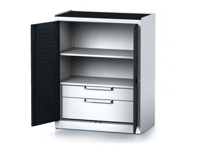 policova dilenska skrin 2 dverova mechanic 1 police 2 zasuvky 920 x 500 x 1170 mm antracitove dvere 17033