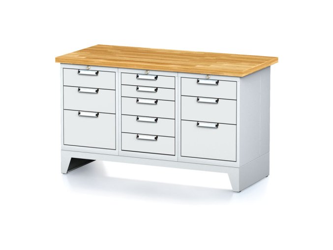 dilensky stul mechanic i 1x 5 zasuvkovy box a 2x 3 zasuvkovy box na naradi 11 zasuvek 1500x685x880 mm sede dvere 17929