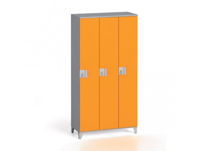 Šatní skříň trojdílná 1750 x 900 x 400 mm, šedá/oranžová