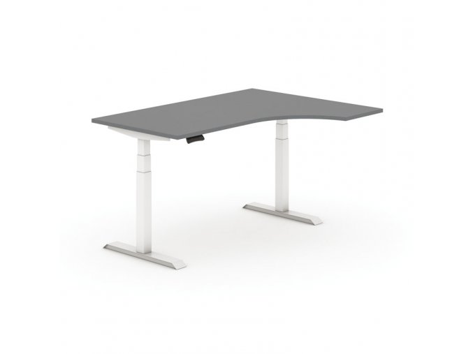 Výškově nastavitelný stůl, elektrický, 625-1275 mm, ergonomický pravý, deska 1600x1200 mm, grafit, bílá podnož