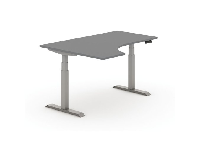 Výškově nastavitelný stůl PRIMO ADAPT, elektrický, 1600 x 1200 x 625-1275 mm, ergonomický pravý, grafit, šedá podnož