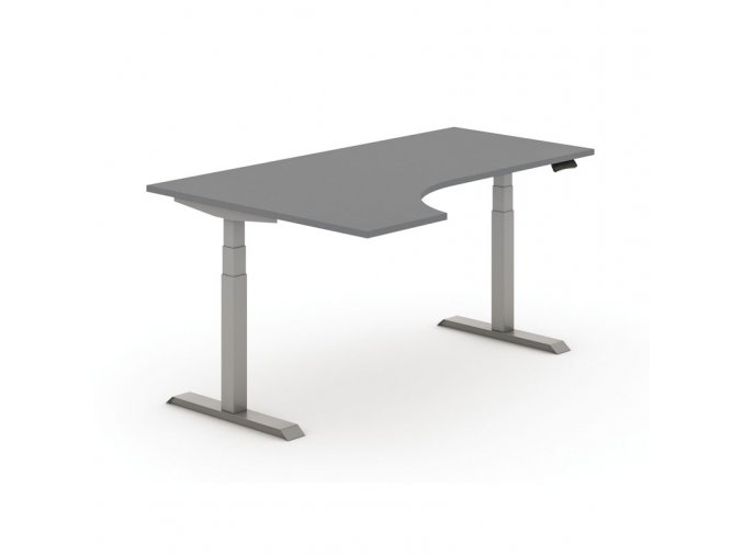 Výškově nastavitelný stůl PRIMO ADAPT, elektrický, 1800 x 1200 x 625-1275 mm, ergonomický pravý, antracit, šedá podnož