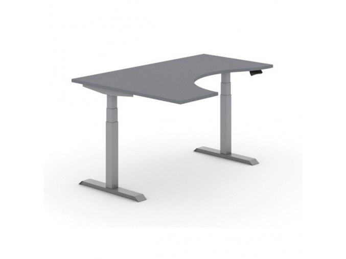 Výškově nastavitelný stůl PRIMO ADAPT, elektrický, 1600 x 1200 x 625-1275 mm, ergonomický levý, grafit, šedá podnož