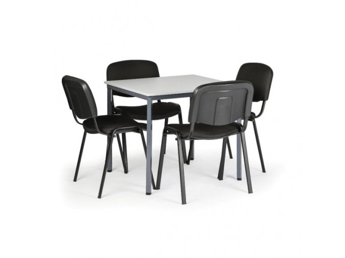 Stůl jídelní, šedý 800 x 800 + 4 konferenční židle Viva černé
