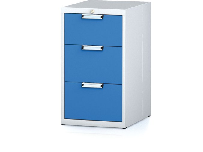 Dílenský zásuvkový box na nářadí MECHANIC, 3 zásuvky, 480 x 600 x 840 mm, modré dveře
