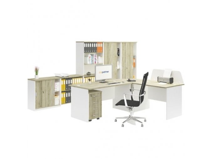 Sestava kancelářského nábytku MIRELLI A+, typ B, bílá/dub sonoma