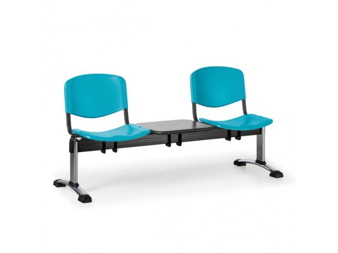 Plastová lavice do čekáren ISO, 2-sedák, se stolkem, zelená, chrom nohy