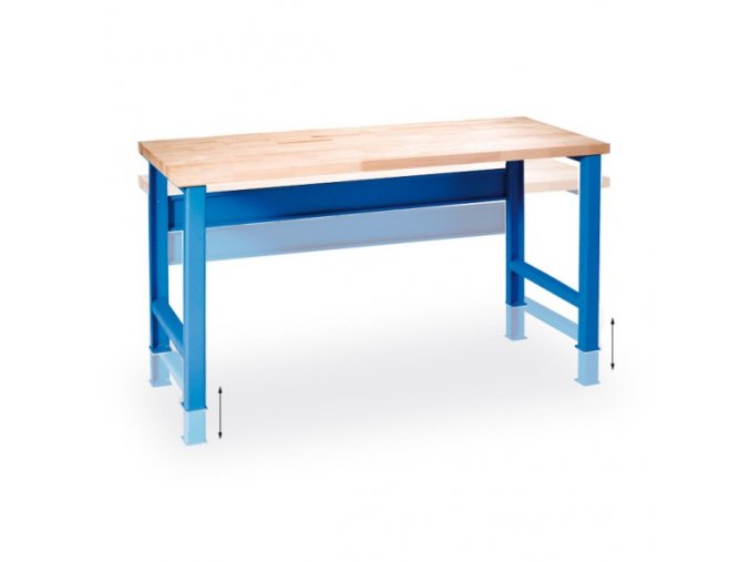 Výškově nastavitelný pracovní stůl do dílny GÜDE Variant, buková spárovka, 2000 x 685 x 850 - 1050 mm, modrá