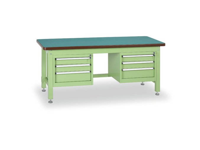 Profesionální dílenský stůl GL, 2x3 zásuvky, deska MDF + PVC, 2100x750 mm