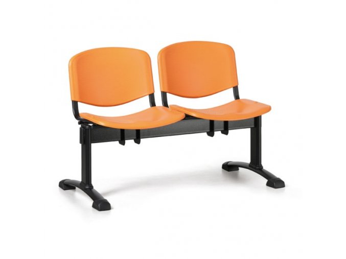Plastová lavice do čekáren ISO, 2-sedák, oranžová, černé nohy