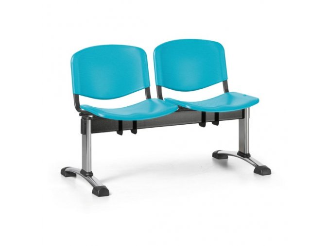 Plastová lavice do čekáren ISO, 2-sedák, zelená, chrom nohy