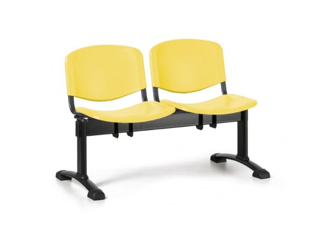 Plastová lavice do čekáren ISO, 2-sedák, žlutá, černé nohy