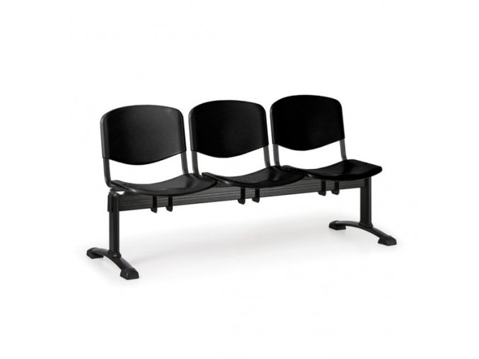 Plastová lavice do čekáren ISO, 3-sedák, černá, černé nohy