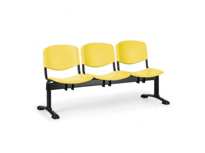 Plastová lavice do čekáren ISO, 3-sedák, žlutá, černé nohy