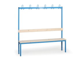 Šatní lavice s věšákem, sedák - latě, délka 1500 mm, modré nohy