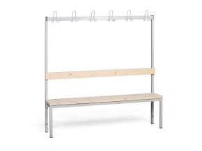 Šatní lavice s věšákem, sedák - latě, délka 1500 mm, šedé nohy