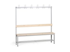 Šatní lavice s věšákem a botníkem, sedák - latě, délka 1500 mm, šedé nohy