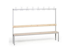 Šatní lavice s věšákem, sedák - latě, délka 2000 mm, šedé nohy