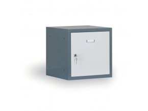 Šatní skříňka s uzamykatelným boxem 300x300x300 mm, tmavě šedá, šedé dveře, cylindrický zámek