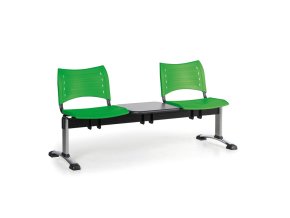 Plastová lavice do čekáren VISIO, 2-sedák, se stolkem, zelená, chromované nohy