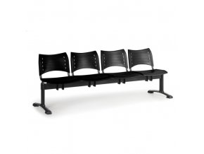 Plastová lavice do čekáren VISIO, 4-sedák, černá, černé nohy