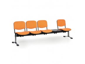Čalouněná lavice do čekáren VIVA, 4-sedák, se stolkem, oranžová, chromované nohy