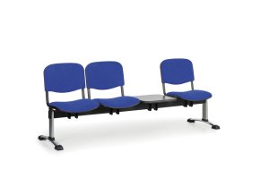 Čalouněná lavice do čekáren VIVA, 3-sedák, se stolkem, modrá, chromované nohy