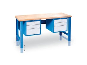 vyskove nastavitelny pracovni stul gd se 2 zavesnymi boxy na naradi bukova sparovka 6 zasuvek 2000 x 800 x 850 1050 mm modra 113159