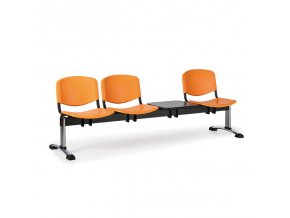 Plastová lavice do čekáren ISO, 3-sedák, se stolkem, oranžová, chrom nohy