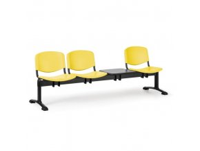 Plastová lavice do čekáren ISO, 3-sedák, se stolkem, žlutá, černé nohy