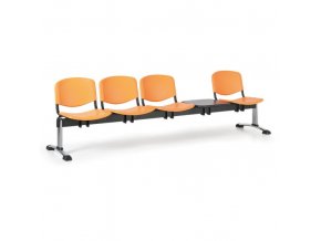 Plastová lavice do čekáren ISO, 4-sedák, se stolkem, oranžová, chrom nohy