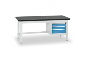 Pracovní stůl do dílny BL se závěsným boxem na nářadí, MDF + PVC deska, 3 zásuvky, 2100 x 750 x 800 mm
