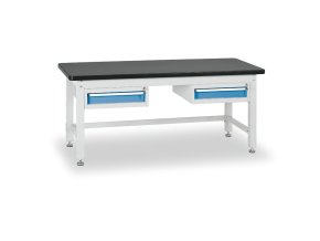 Profesionální dílenský stůl BL, 2x1 zásuvka, deska MDF + PVC, 2100x750 mm