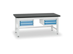 Profesionální dílenský stůl BL, 2x2 zásuvky, deska MDF + PVC, 2100x750 mm