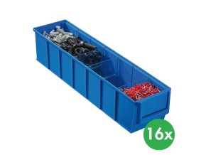 Plastový regálový box ShelfBox typ B - 91 x 400 x 81 mm, 16 ks, modrý